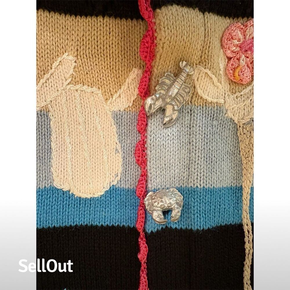 Storybook Knits Women's XS Beach Theme Cardigan Sweater Black - Picture 7 of 7